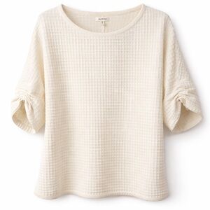 Max Studio Textured Cream Short Sleeve Top XL